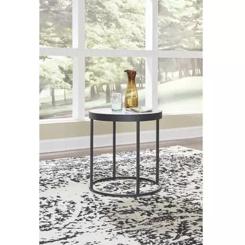 Round Marble End Table with Black Metal Legs - HER Home Design Boutique